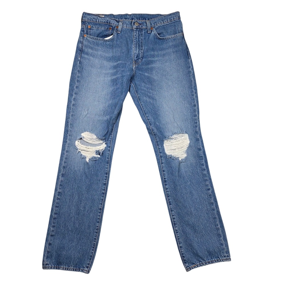 Levi Strauss 511 Mens Jeans W34 L32 Blue Wash Distressed Straight Fit Big "E"